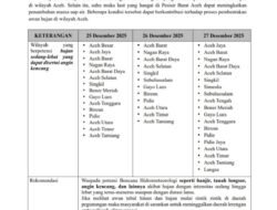 BMKG Keluarkan Peringatan Dini, Bener Meriah Berpotensi Diguyur Hujan Lebat dan Angin Kencang