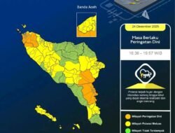 BMKG Keluarkan Peringatan Dini: Hujan Lebat, Petir & Angin Kencang Landa Sebagian Besar Aceh hingga Malam Ini